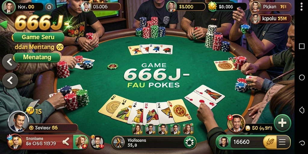 Tampilan gameplay seru dalam aplikasi poker 666J.
