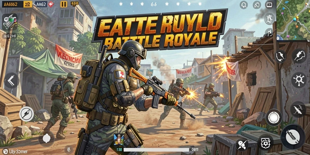 Tangkapan layar gameplay AA62 menunjukkan pertarungan seru di arena Battle Royale.