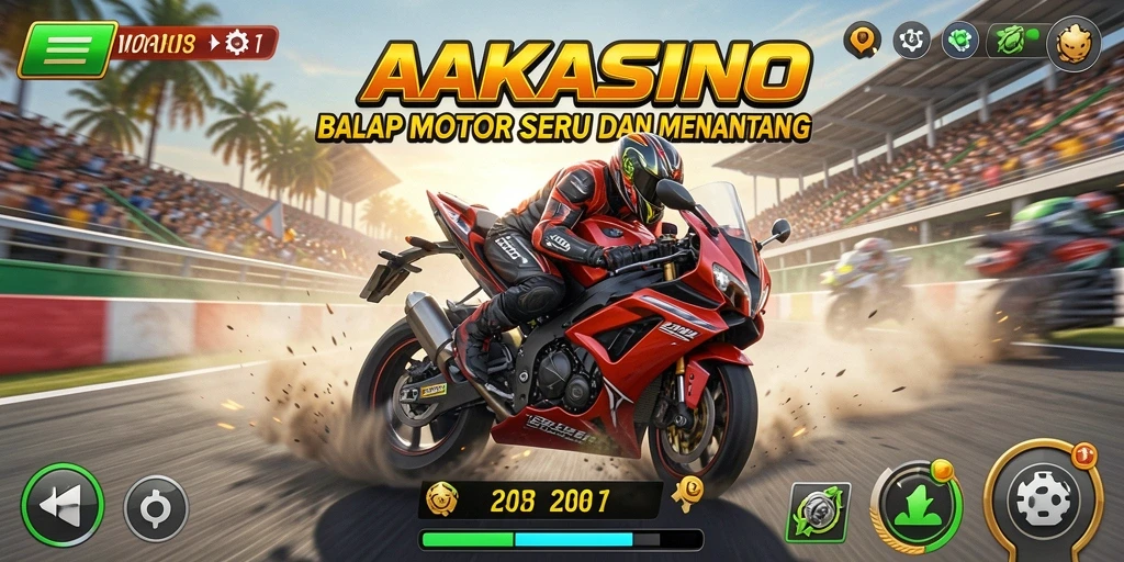 Screenshot menampilkan aksi balap motor yang mendebarkan di AAKASINO.