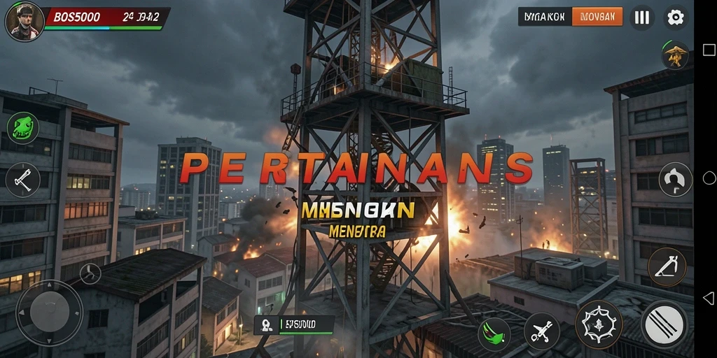 Tangkapan layar gameplay BOS5000 menunjukkan aksi menara pertahanan yang seru.