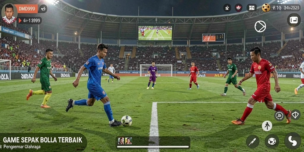 Tampilan screenshot DMD999 menampilkan aksi pertandingan sepak bola yang seru.