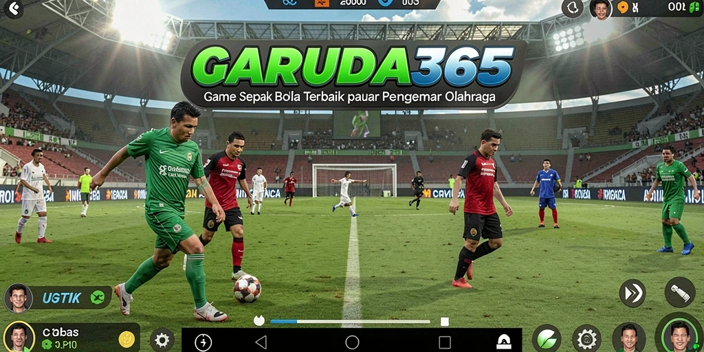 Screenshot gameplay GARUDA365 menampilkan aksi seru di lapangan sepak bola.