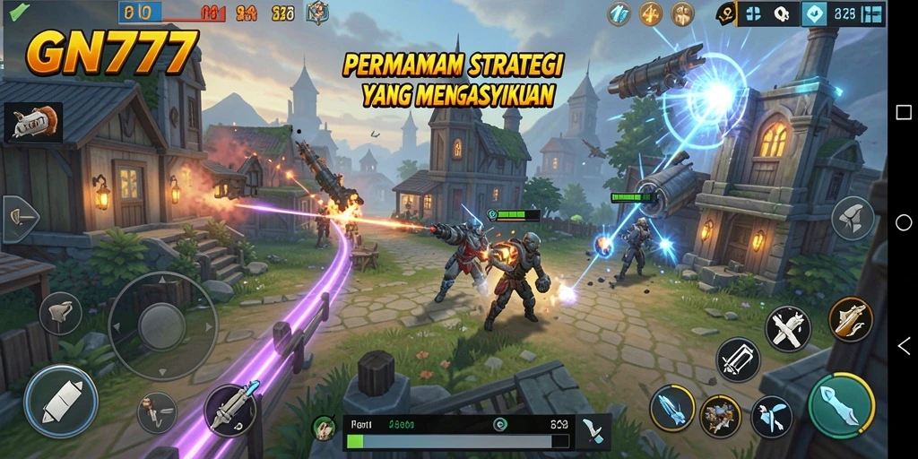 Tangkapan layar gameplay GN777 yang menunjukkan pertempuran strategi yang intens.