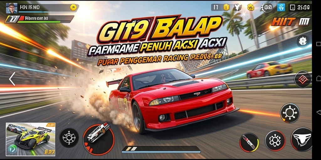 Screenshot gameplay HIT9 menampilkan balapan mendebarkan di trek yang menantang.