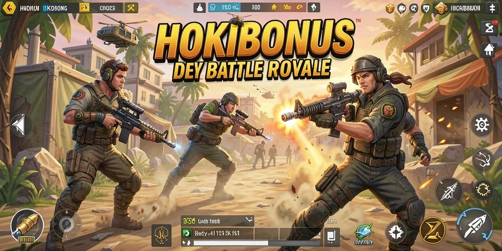 Tangkapan layar gameplay HOKIBONUS yang menampilkan aksi Battle Royale seru.