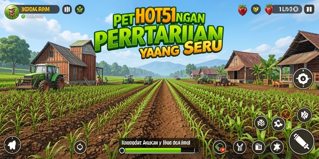 Screenshot HOT51 menampilkan pemain sedang mengelola ladang pertanian yang subur.