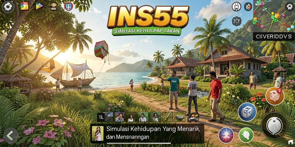 Tangkapan layar dari gameplay INS55 yang penuh interaksi dan simulasi.