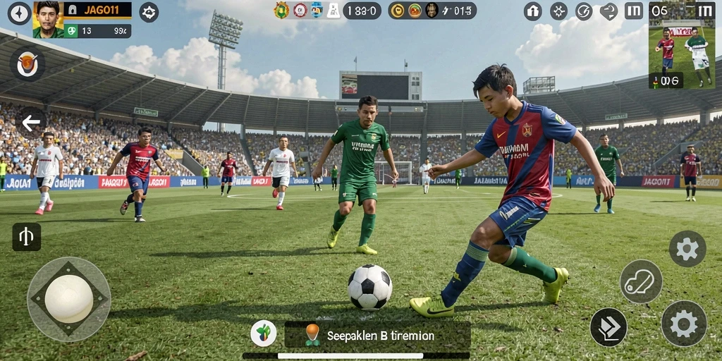 Gameplay JAGO11 yang dinamis dan mengasyikkan saat bermain sepak bola.