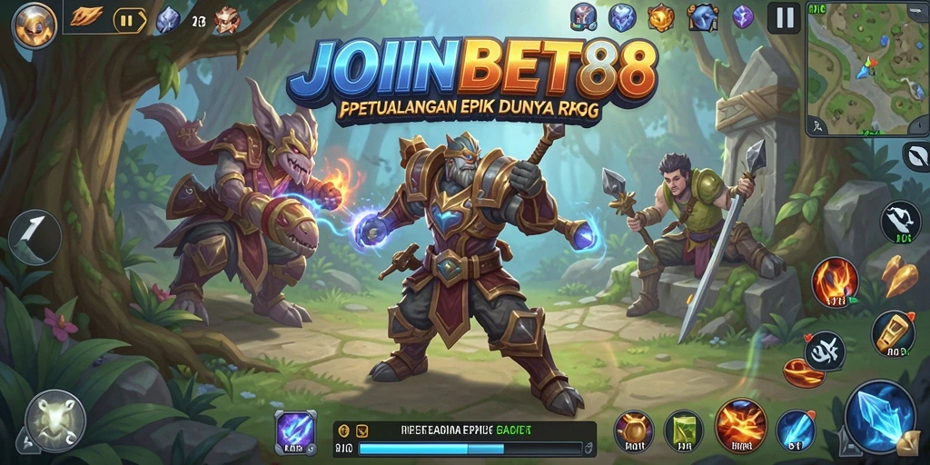 Screenshot gameplay JOINBET88 menampilkan karakter dalam aksi pertarungan RPG.