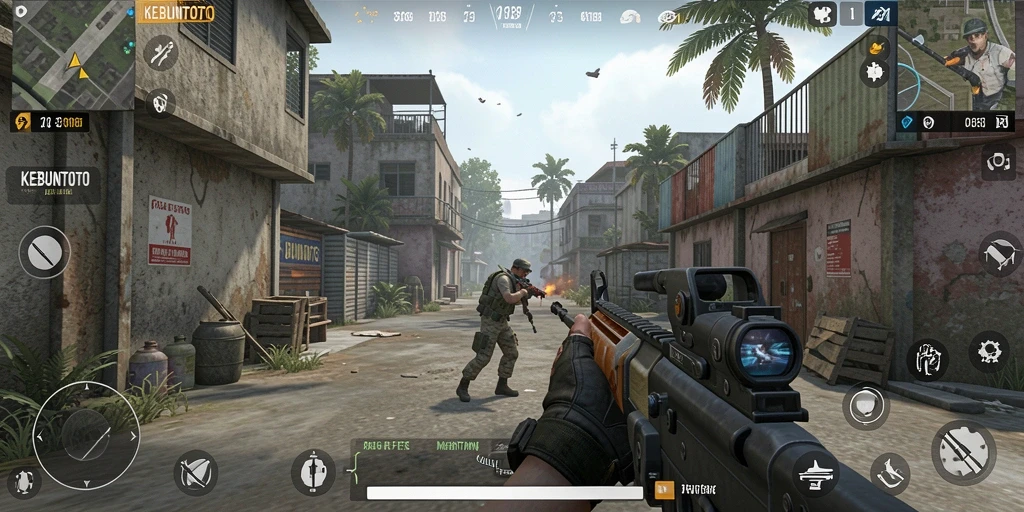 Tangkapan layar gameplay <strong>KEBUNTOTO</strong> dengan aksi tembak-menembak yang intens.