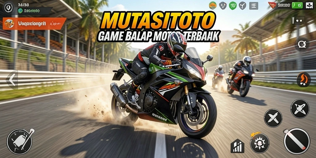 Gameplay seru dalam MUTASITOTO dengan balapan motor yang mendebarkan.