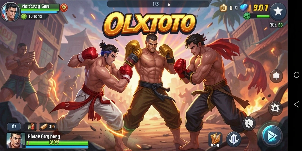 Screenshot gameplay OLXTOTO menampilkan pertarungan epik dan karakter yang dinamis.