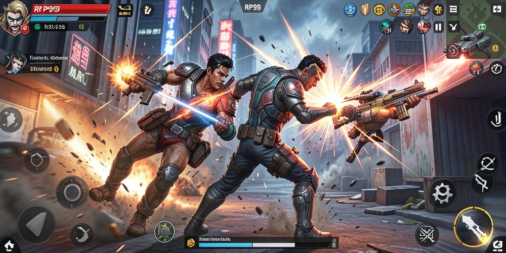 Screenshot utama menampilkan aksi intens RP99 yang mendebarkan.
