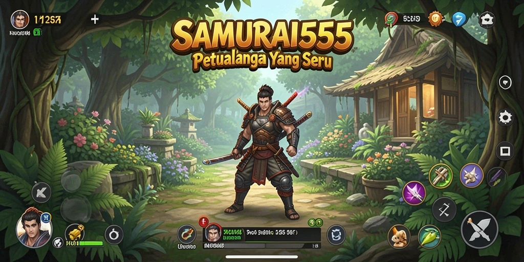 Screenshot gameplay SAMURAI555 menampilkan kebun yang indah dan subur.