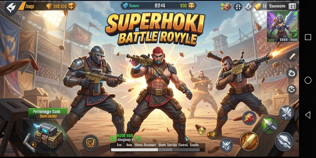 Gameplay SUPERHOKI yang intens dan menegangkan di arena Battle Royale.
