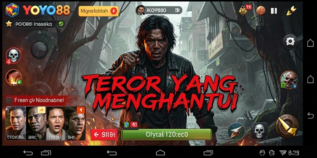 Screenshot menampilkan gameplay menyeramkan dari YOYO88 dengan suasana gelap.